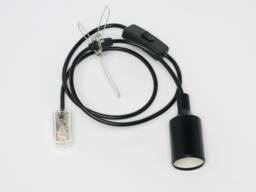 Pendant Light Cable Set - Black Cord, Natural Wood Fixture, Plug Or Hardwired