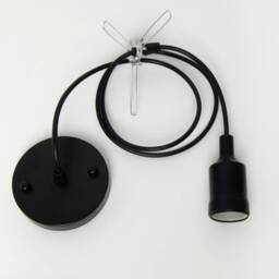 Pendant Light Cable Set - Black Cord, Natural Wood Fixture, Plug Or Hardwired - thumbnail 2