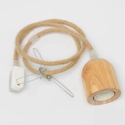 Pendant Light Cable Set - Black Cord, Natural Wood Fixture, Plug Or Hardwired - thumbnail 3