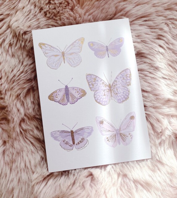 Lilac Butterfly Gold Foil Art Print Pastel Purple Illustration - image 1