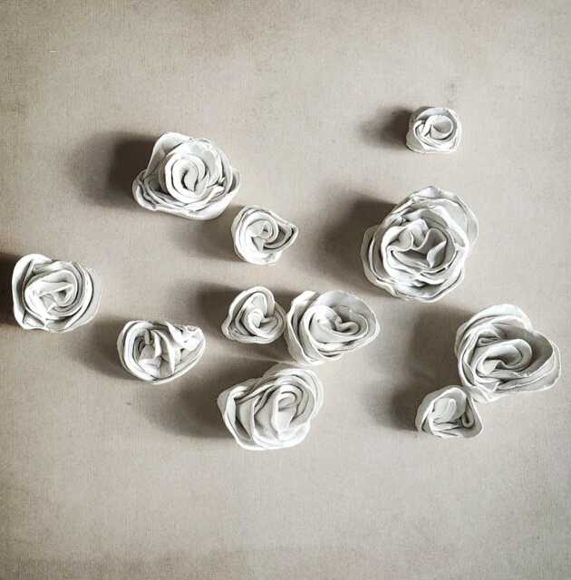 Handmade Small Loose Clay Whimsical Botanical Wall Sculpture 3D Decor Rose Flowers - image 1