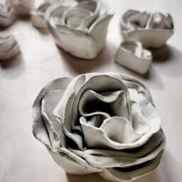Handmade Small Loose Clay Whimsical Botanical Wall Sculpture 3D Decor Rose Flowers - thumbnail 2