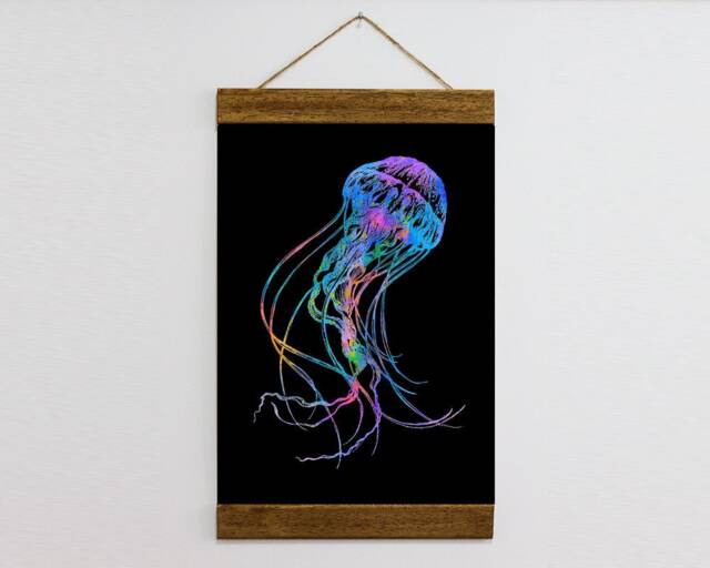 Watercolor Jellyfish Wood Framed Canvas Print Poster, Wall Art Decor Nursery Decoration - image 1