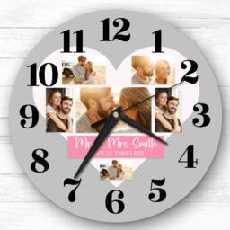 Mr & Mrs Married Heart Photos Grey Personalised Gift Clock - thumbnail 1