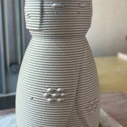 Pair Of Shabbat Candleholders, Off White Ceramic With Blue Glaze, 3D Printed Clay Candlesticks, Inspired By Kokeshi Doll - thumbnail 3