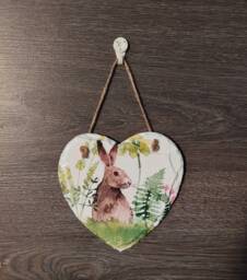 Hare Rabbit Slate Heart Plaque Spring Wall Decor - 15cm - thumbnail 1