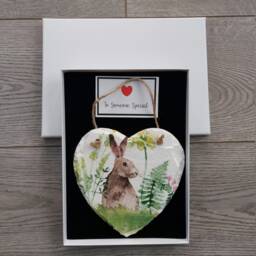 Hare Rabbit Slate Heart Plaque Spring Wall Decor - 15cm - thumbnail 3