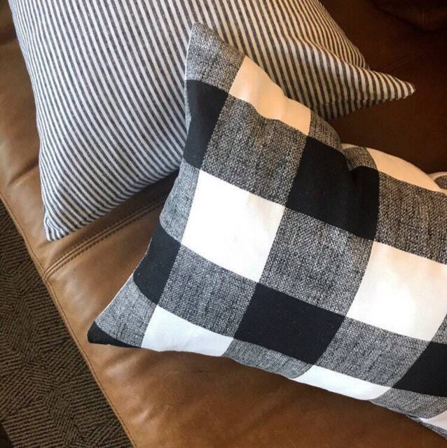 Black & White Buffalo Check Pillow Cover, Cotton Plaid - image 1
