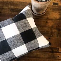 Black & White Buffalo Check Pillow Cover, Cotton Plaid - thumbnail 3