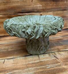 Stone Garden Tree Trunk Log Style Leaf Detailed Bird Bath Statue Ornament - thumbnail 1