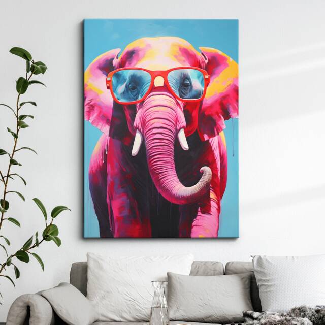 Fun Elephant Wearing Pink Glasses Painting Framed Poster Print & Canvas Wall Decor Art Bedroom Home Interior Funny Animal Lover Gift - image 1