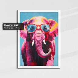 Fun Elephant Wearing Pink Glasses Painting Framed Poster Print & Canvas Wall Decor Art Bedroom Home Interior Funny Animal Lover Gift - thumbnail 3
