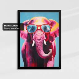 Fun Elephant Wearing Pink Glasses Painting Framed Poster Print & Canvas Wall Decor Art Bedroom Home Interior Funny Animal Lover Gift - thumbnail 2