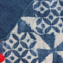 Handwoven Indigo Rug Traditional Indian Cotton Rug With Red Pom-Poms - 2x3 Ft - thumbnail 4