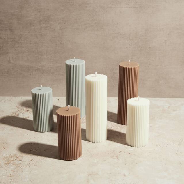 Large Ribbed Pillar Candle - Soy Wax Hand Poured Apothecary Home Decor Wedding Candles Gift - image 1