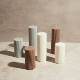 Large Ribbed Pillar Candle - Soy Wax Hand Poured Apothecary Home Decor Wedding Candles Gift - thumbnail 1