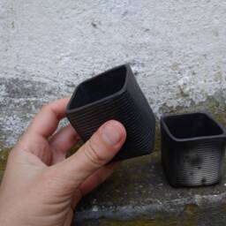 Set Of 2 Square Ceramic Succulent Planters. Small Handmade Black Pots. Minimalistic Wabi Sabi Planters - thumbnail 4