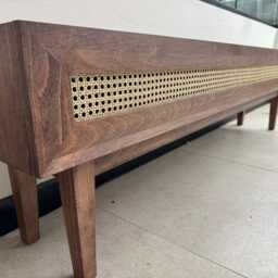 Custom Size, Media Console Table, Sideboard With Cabinet, Rattan Tv Console, Solid Wood - thumbnail 3