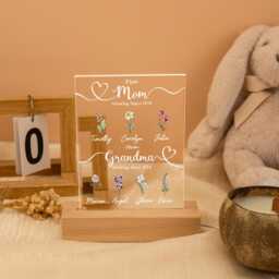 Custom First Mom Now Grandma Night Light, Personalised Birth Month Flower Lamp, Birthday Gift For Mom, Grandma, Grandma With Kids Names - thumbnail 3