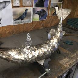Humping Salmon - Handmade Stainless Steel Sculpture - thumbnail 4