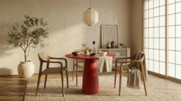 Kopar Round Red Color Dining Table D98 - thumbnail 1