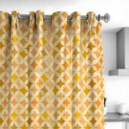 Orange Yellow Geometric Curtains, Modern Retro Pattern Custom Made Drapes, Eyelet Or Rod Pocket Panels, Mid Century Home Decor - thumbnail 2