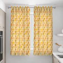 Orange Yellow Geometric Curtains, Modern Retro Pattern Custom Made Drapes, Eyelet Or Rod Pocket Panels, Mid Century Home Decor - thumbnail 3
