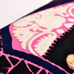 Long Suzani Pillow Cover, Embroidered Cushion, Handloom Ikat - 14x40 Inch - thumbnail 3