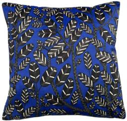 Royal Blue Velvet Cushion Cover Black Feather Leaf Printed 16-22 - thumbnail 1