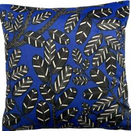 Royal Blue Velvet Cushion Cover Black Feather Leaf Printed 16-22 - thumbnail 2