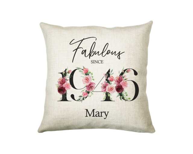 80Th Birthday Gift For Women - Personalised 1946 Cushion Age 80 Her Ladies Floral Design Mum Nan Gran Eighty Bnc80C - image 1