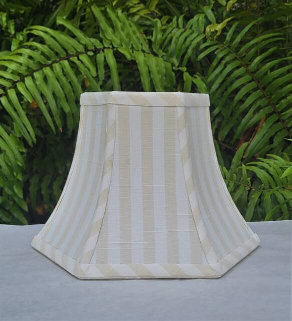 Beige White Stripe Linen Swing Arm Lampshade, Hexagon Bell Lamp Shade - image 1