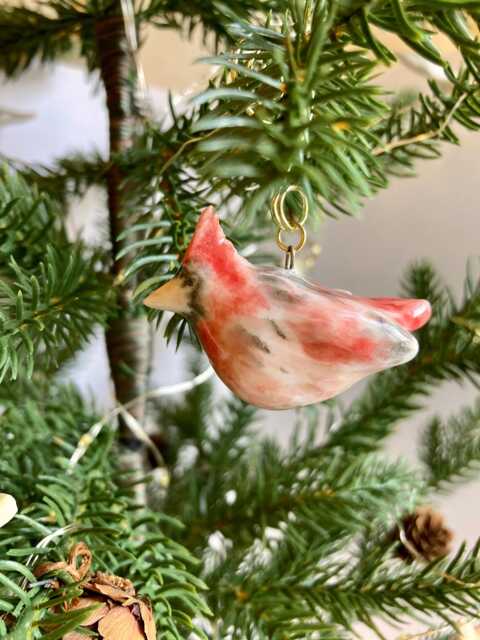 Hand-Painted Porcelain Cardinal Bird Ornament Christmas Decor - image 1