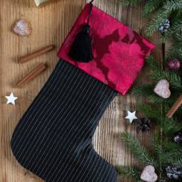 Black Christmas Stocking With Floral Burgundy Cuff - thumbnail 2