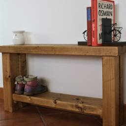 Rustic Hallway Bench - Hall Indoor Entryway With Shelf Shoe Oak Wax Reclaimed Style - thumbnail 2