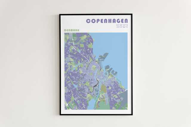 Copenhagen Travel Map Poster - Kobenhavn Print Denmark Wall Art - image 1