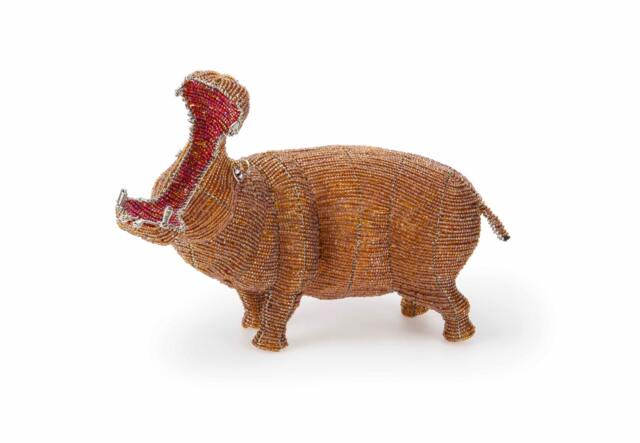 Hippo From The Wild At Art Limited Edition Collection. Handcrafted Bead-And-Wire African Animal Figurine - image 1