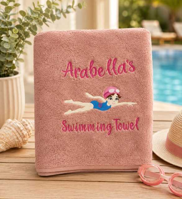 Personalised Embroidered Swimming Towel, Girl Swimmer Design - image 1