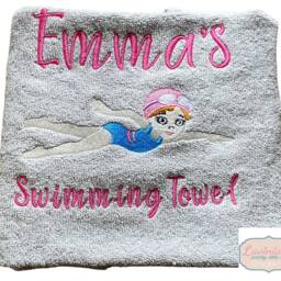 Personalised Embroidered Swimming Towel, Girl Swimmer Design - thumbnail 3