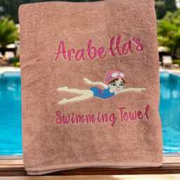 Personalised Embroidered Swimming Towel, Girl Swimmer Design - thumbnail 2