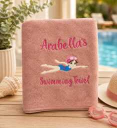 Personalised Embroidered Swimming Towel, Girl Swimmer Design - thumbnail 1