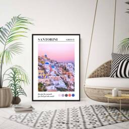Santorini Traditional Travel Print, Greece, Poster, Coastal Modern Prints, Pastel Decor, Wedding Gift, Birthday Present - thumbnail 2