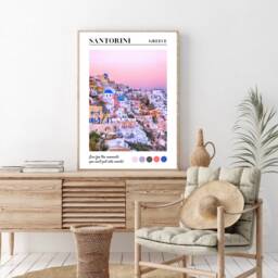 Santorini Traditional Travel Print, Greece, Poster, Coastal Modern Prints, Pastel Decor, Wedding Gift, Birthday Present - thumbnail 3
