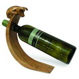 Piglet Hand Carved Wooden Balance Wine Bottle Holder, Curved Gravity Stand - thumbnail 2