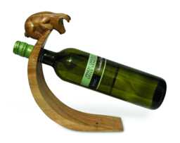 Piglet Hand Carved Wooden Balance Wine Bottle Holder, Curved Gravity Stand - thumbnail 1