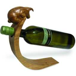Piglet Hand Carved Wooden Balance Wine Bottle Holder, Curved Gravity Stand - thumbnail 3