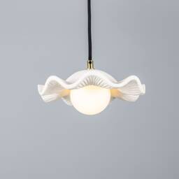 Rivale Pendant Light With Wavy Ceramic Shade Matte White Striped 8.25 Ip20 - thumbnail 1