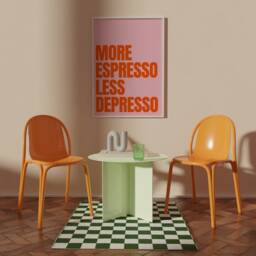 More Espresso Less Depresso Coffee Poster - Kitchen Wall Gallery Quote A3 A4 A5 Print Gift Retro Decor Art L Funny - thumbnail 2