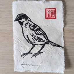 A Pair Of Sparrows - 2 Small Handmade Relief Prints These Cute, Inquisitive & Friendly Garden Birds - thumbnail 2