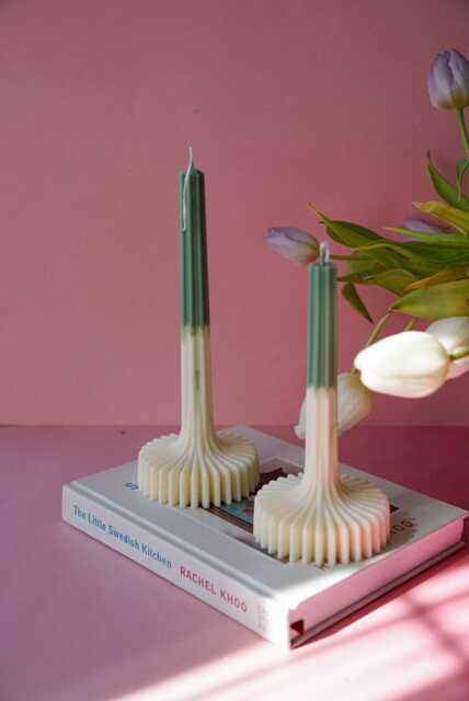 Handmade Ombre Ribbed Soy Wax Candle Set Hourglass Home Decor - image 1